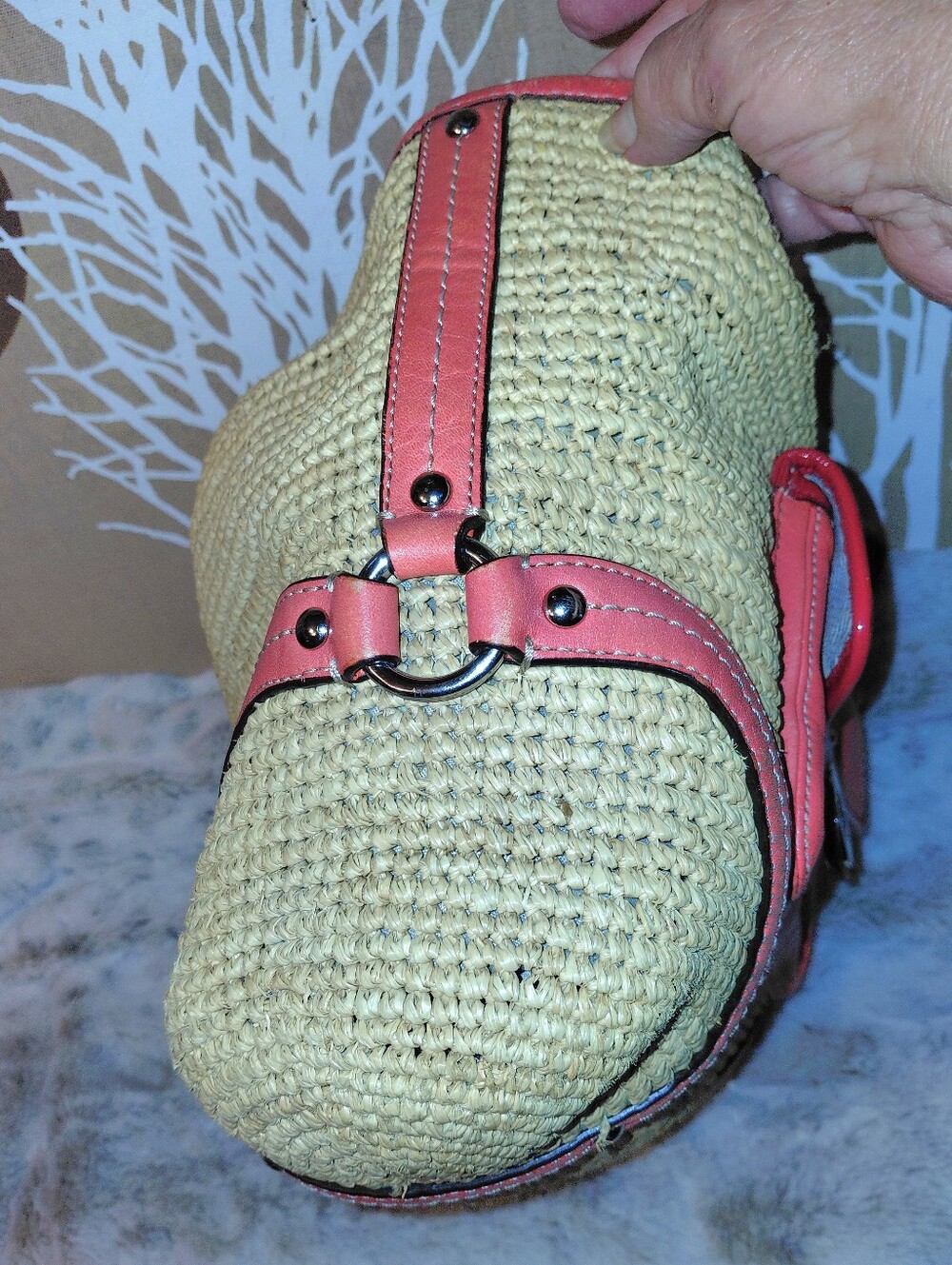 Coach Straw Tote Tangerine & Red Leather Trim Front Pocket L1269-22904 - Picture 5 of 12